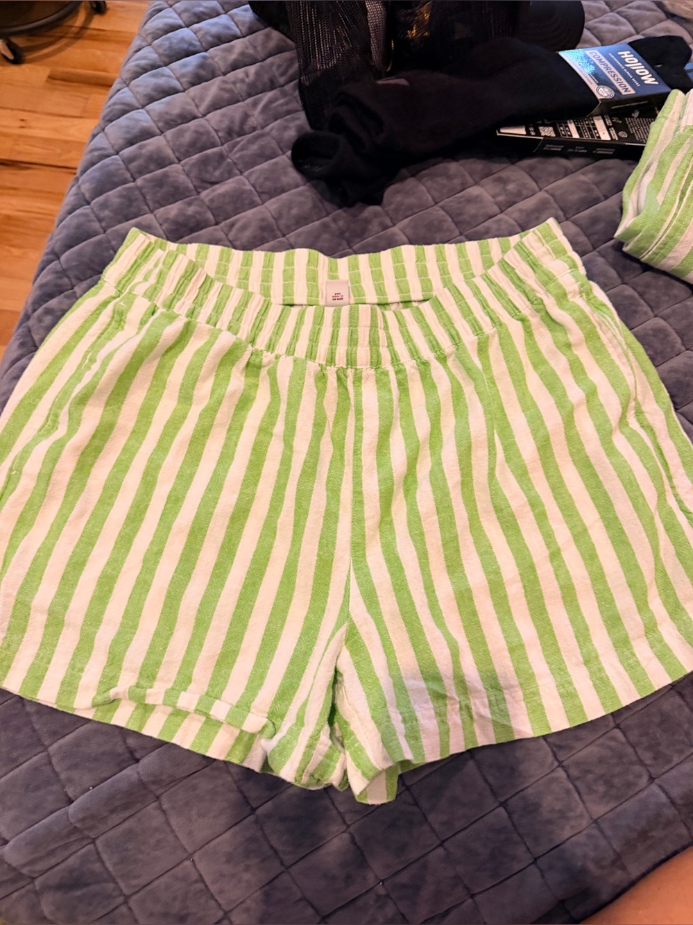 Old Navy Green and White Striped High Waist Shorts